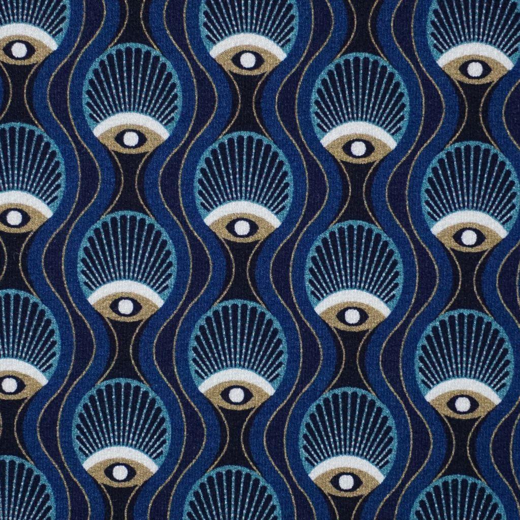 Viskosejersey Crepe Augen Wellen abstrakt blau - FVJ